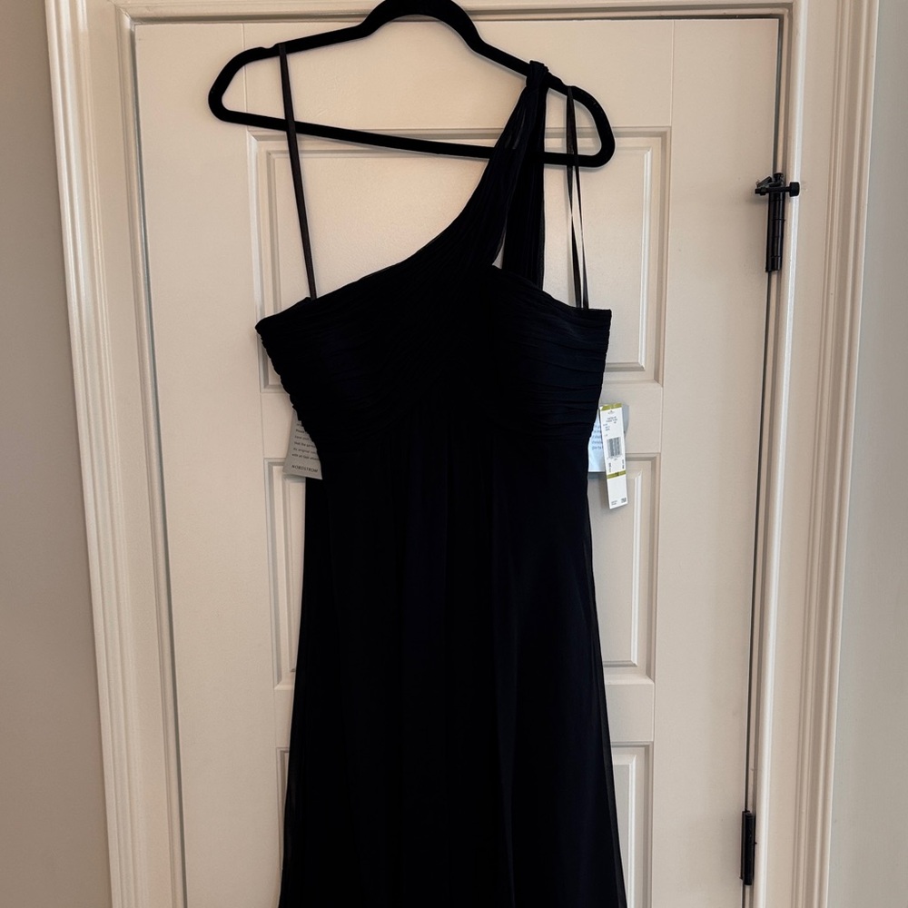 NWT Calvin Klein Silk Black One-Shoulder Dress